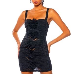 Black Rose Lace Mini Dress - Sz L (best fit size M)